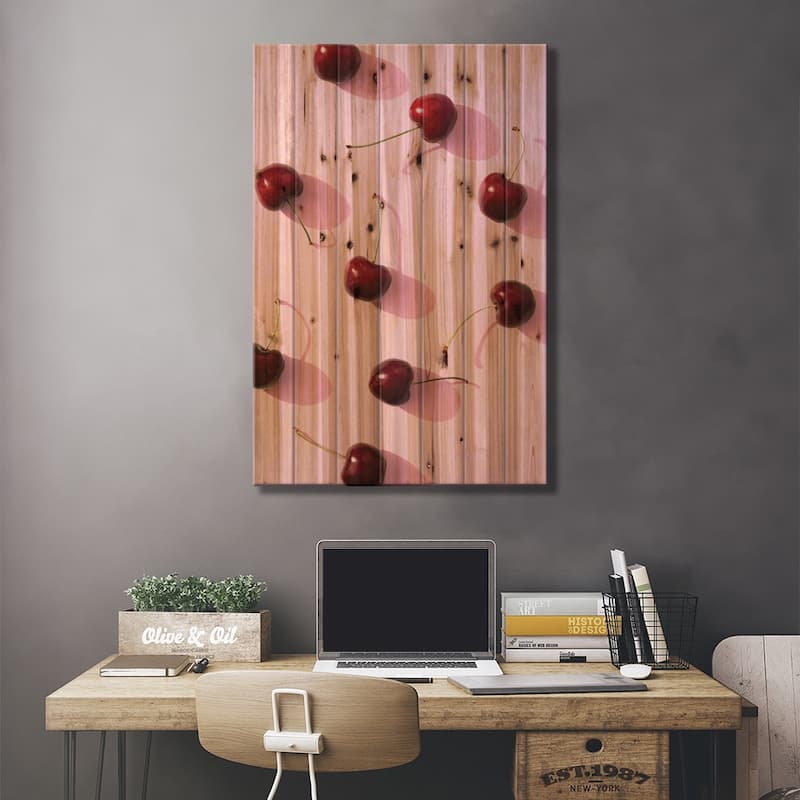 Cherries On Pink Background Print On Wood by 1x Studio II - Multi-Color