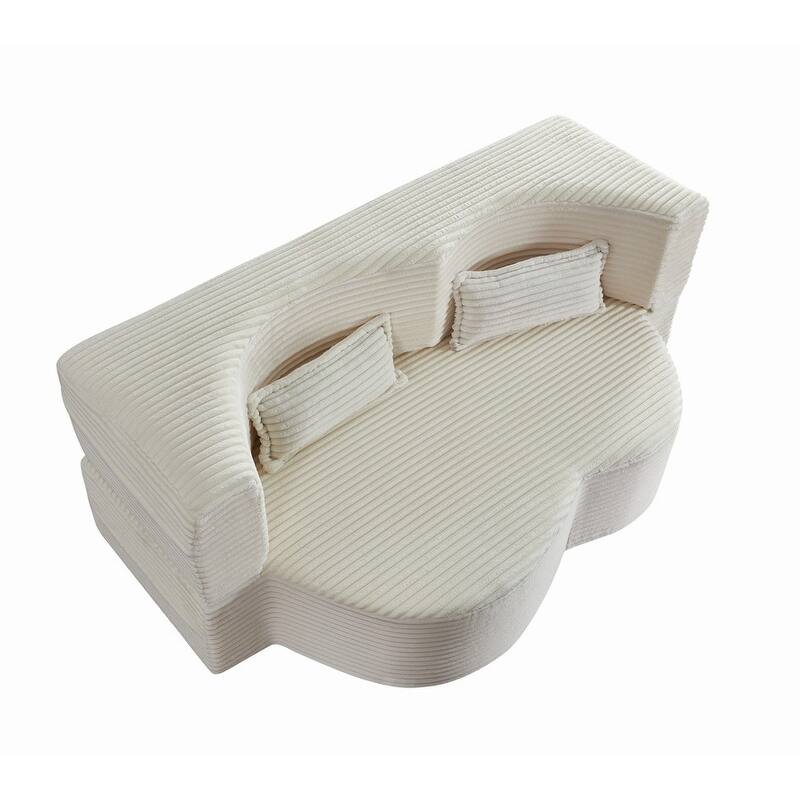 Modern 78" Full Size Convertible Corduroy Foam-Filled Sleeper Sofa,Modern Floor Sofa with 2 Pillows