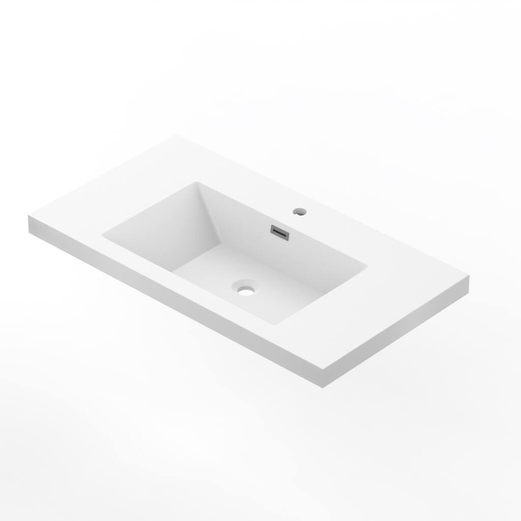 36" in. W x 26" in. D Modern Rectangular Integrated Resin Bathroom Sink Vanity Top One-Piece Design