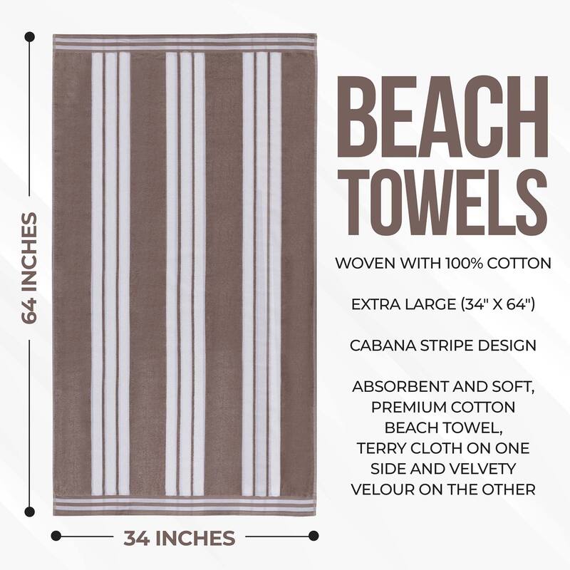 Superior Striped Large Oversized Cotton Beach Towel - Set of 2