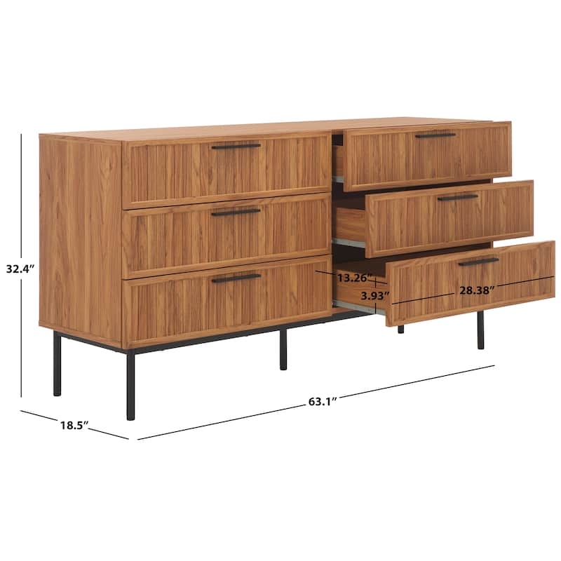 SAFAVIEH Home Axelle 6 Drawer Dresser - Oak/Black