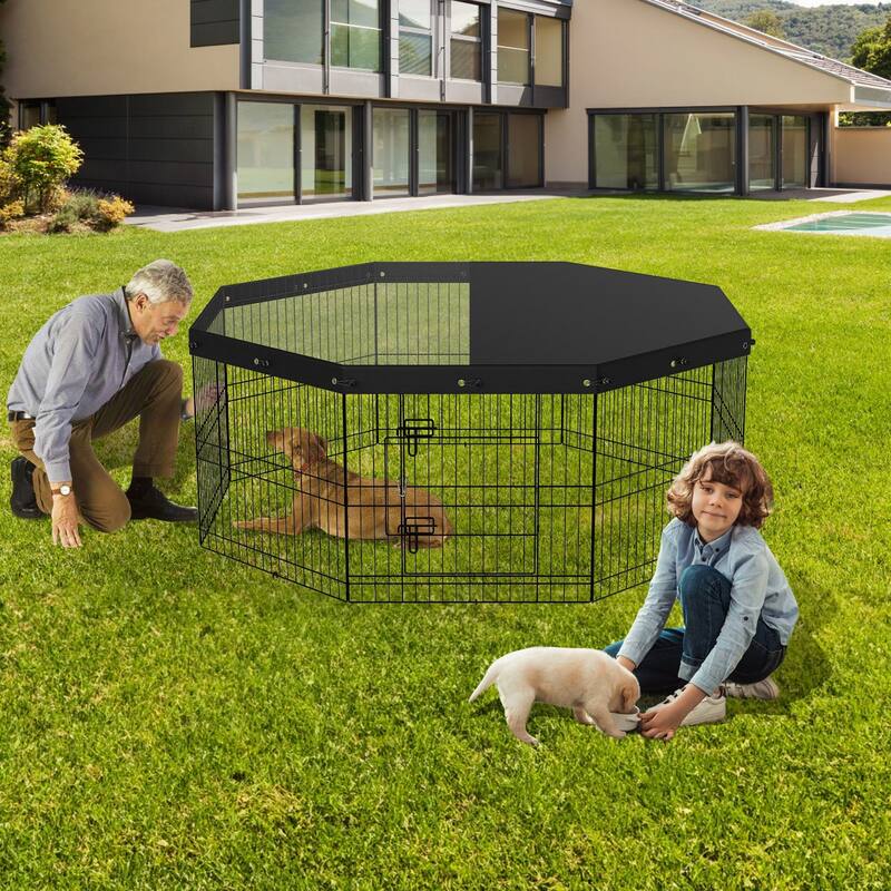 Foldable Dog Playpen 8 Panel Metal Fence for Small Medium Pets 24 Inch