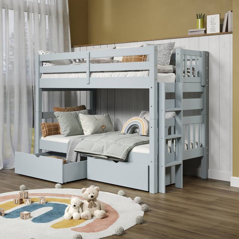 Taylor & Olive Trillium Twin over Twin Bunk Bed with Ladder, 2 Drawers