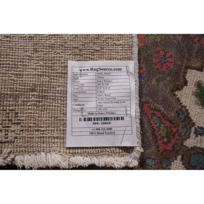 Brown Tabriz Persian Vintage Rug Handmade Traditional Wool Carpet - 6'6"x 9'8"
