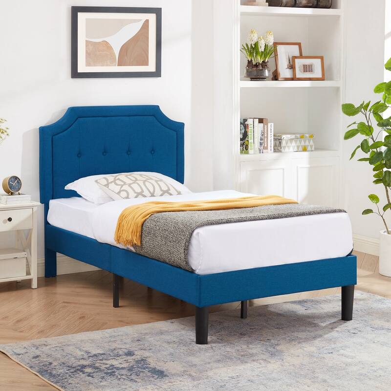 VECELO Upholstered Platform Bed Frame with Adjustable Headboard