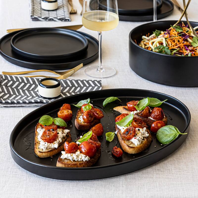 over&back Stackable Semi-Matte Stoneware Oval Serving Platter