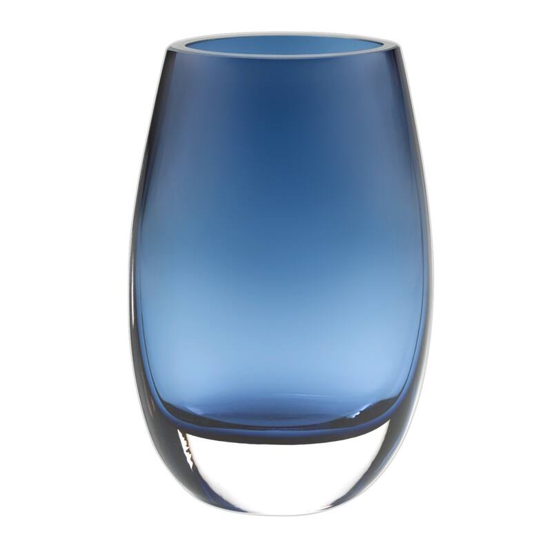 HomeRoots 8" Midnight Blue And Clear Oval Lead Free Crystal Table Vase