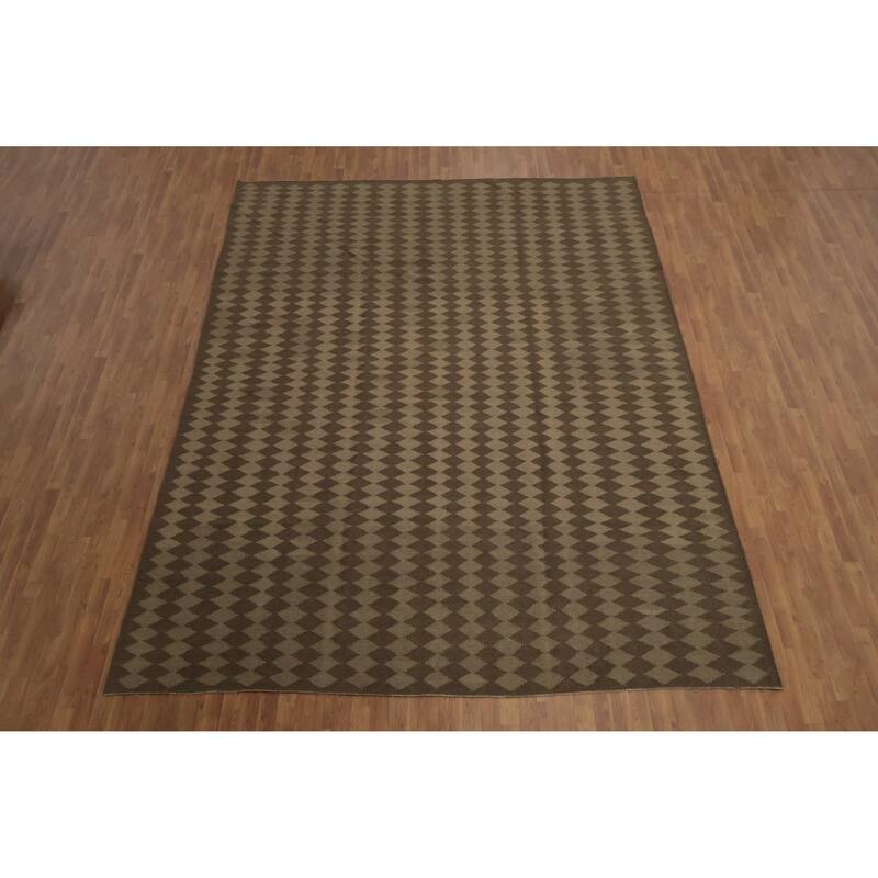Hand Woven Oriental 100% Wool Carpet Southwestern All-Over Brown Kilim Area Rug - 13' 1'' X 10' 0''