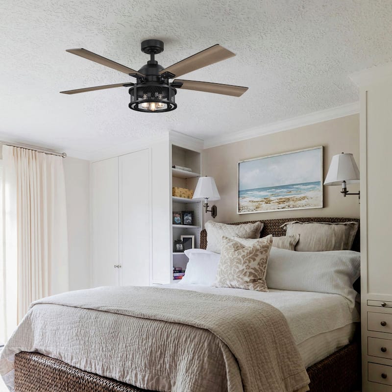52" 5-Blade Industrial Black Ceiling Fan with Light