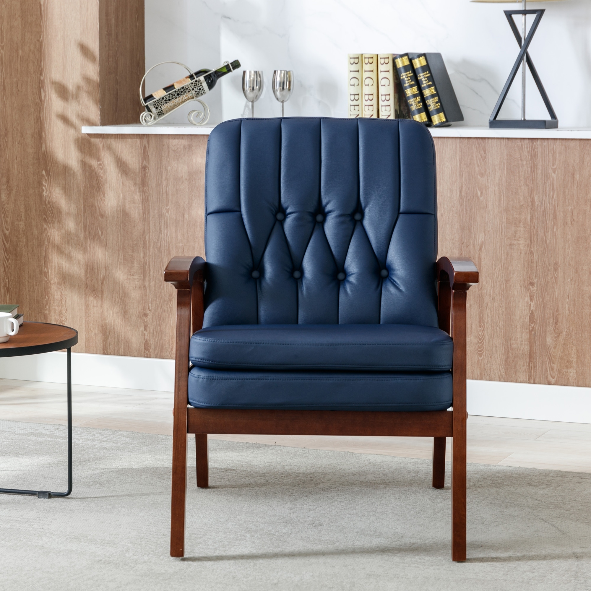 Fabric Upholstered Wooden Lounge Chair Single Accent Armchair