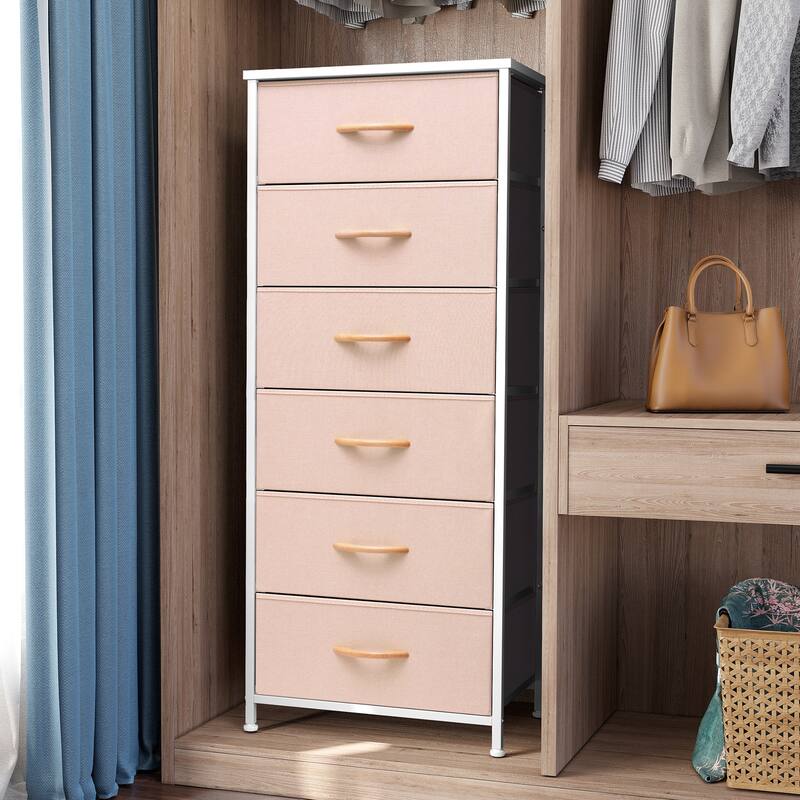 6 Drawers Chest - Vertical Storage Tower Steel / Wood / Fabric Dresser