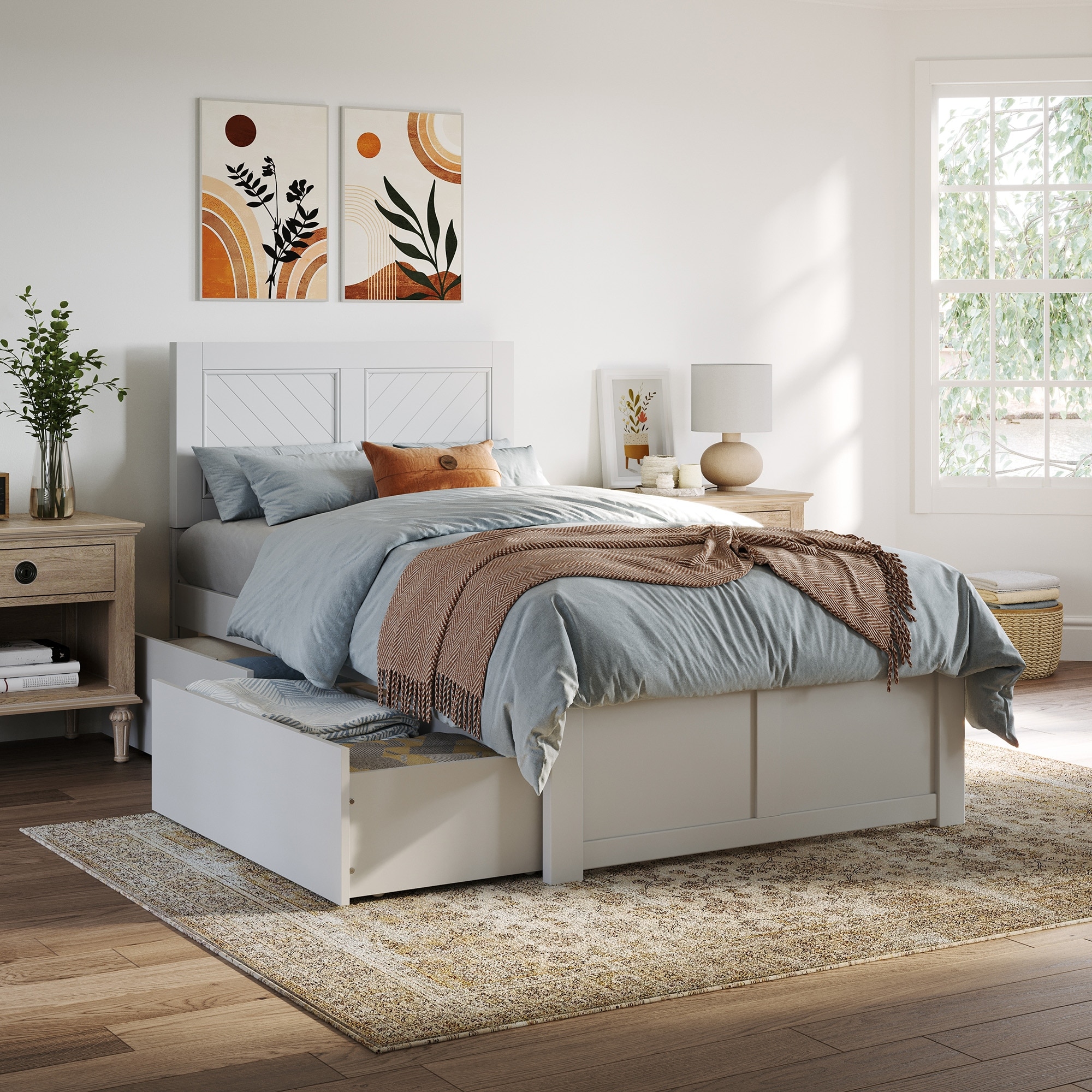 Canyon Twin Platform Bed with Footboard & 2 Storage Drawers in White