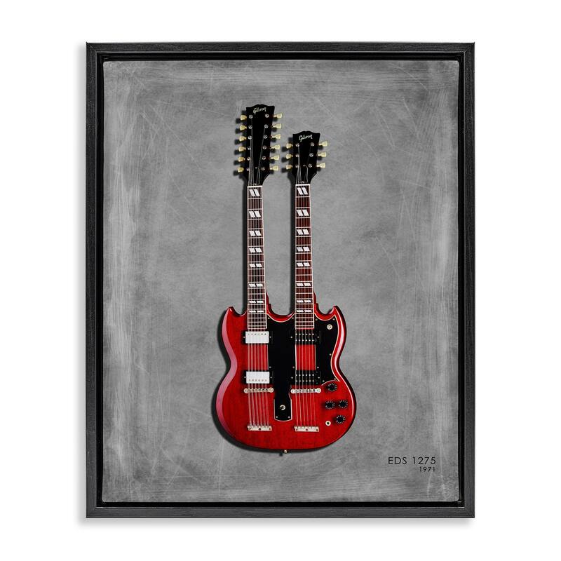 Stupell Red Double Neck Guitar Framed Floater Canvas Wall Art Design By Mark Rogan - 17 x 21 - Black