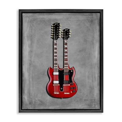 Stupell Red Double Neck Guitar Framed Floater Canvas Wall Art Design By Mark Rogan