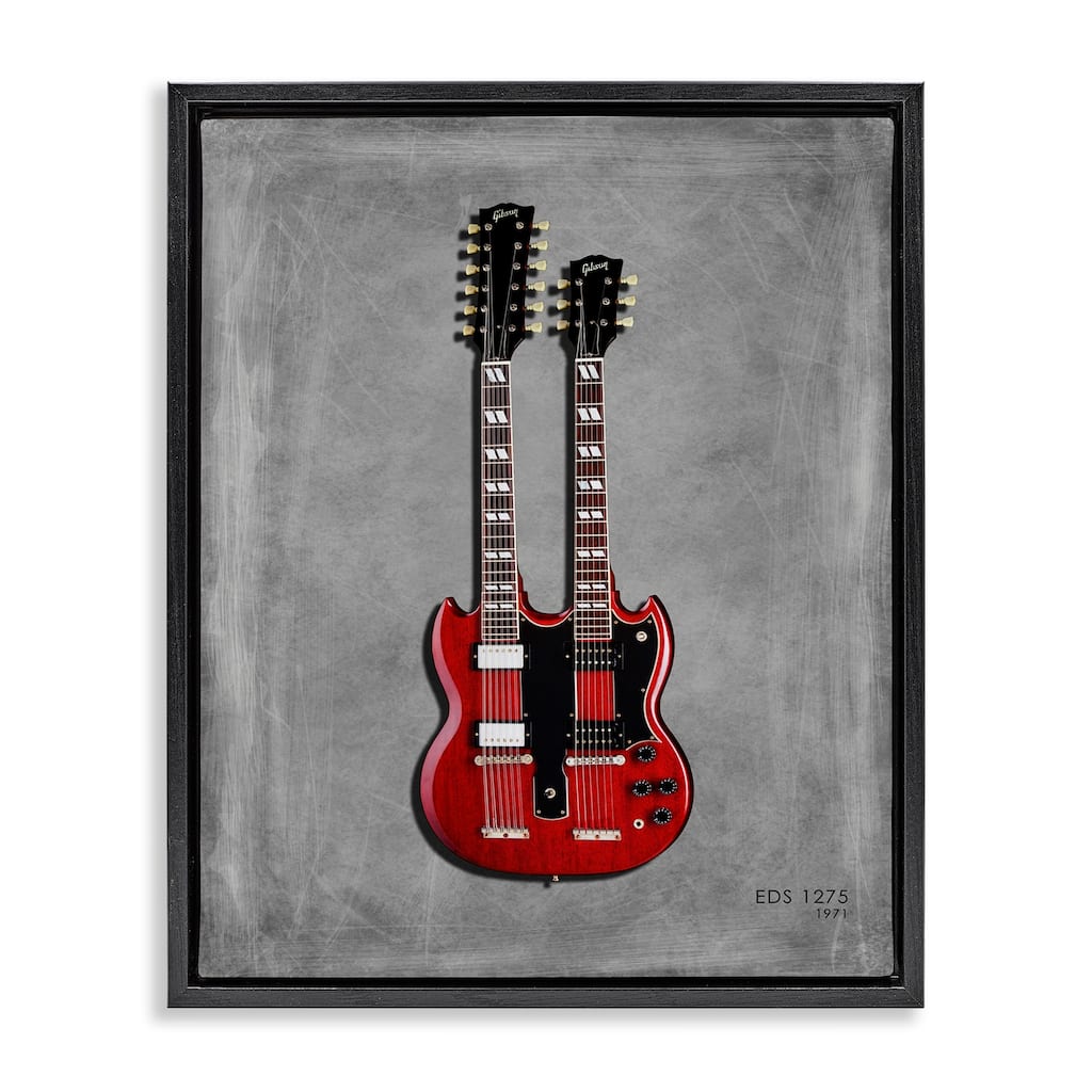 Stupell Red Double Neck Guitar Framed Floater Canvas Wall Art Design By Mark Rogan