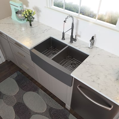 33" Farmhouse Kitchen Sink Double Bowl Apron Front