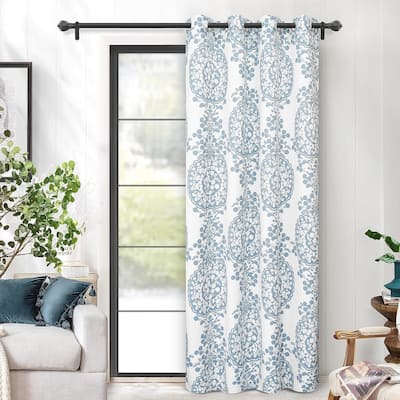 DriftAway Samantha Floral Damask Medallion Pattern Grommet Room Darkening Window Curtain - 50" Width X 84" Length