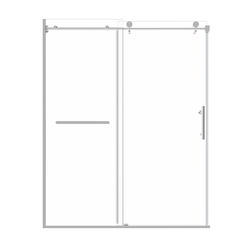 60" x 75" Sliding Shower Door with 8mm Tempered Glass, Half-Frame, Round Tube & Silent Rollers - Chrome