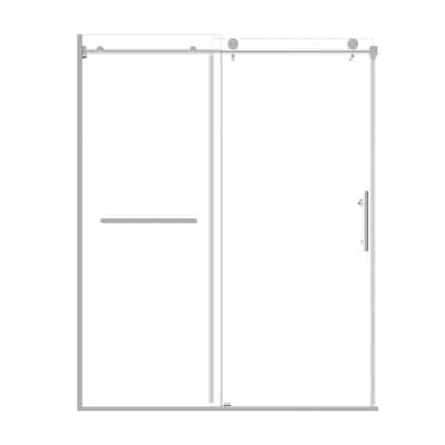 60" x 75" Sliding Shower Door with 8mm Tempered Glass, Half-Frame, Round Tube & Silent Rollers