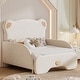 preview thumbnail 1 of 8, Twin XL Size Upholstered Stretchable Sofa Bed, Cute Kids Platform Bed Frame with Bear Shaped Headboard Beige