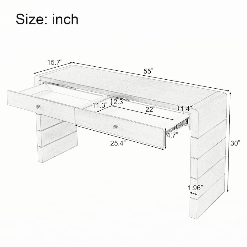 Curved Console Table with Storage,Natural