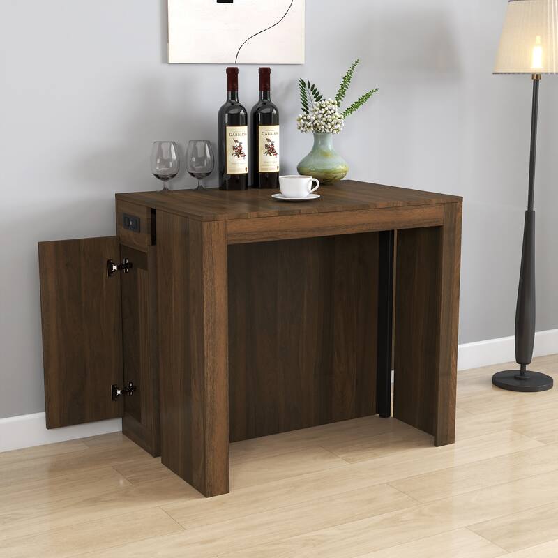 Modern Multifunctional Extendable Dining Table With Outlet,Space Saving Expanding Table With Storage