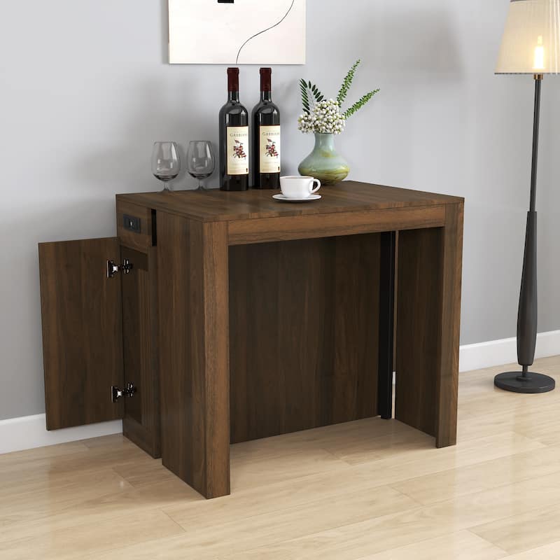 Roomfitters Modern Extendable Dining Table with Built-In Outlet, Multifunctional Expandable Console Table with Storage