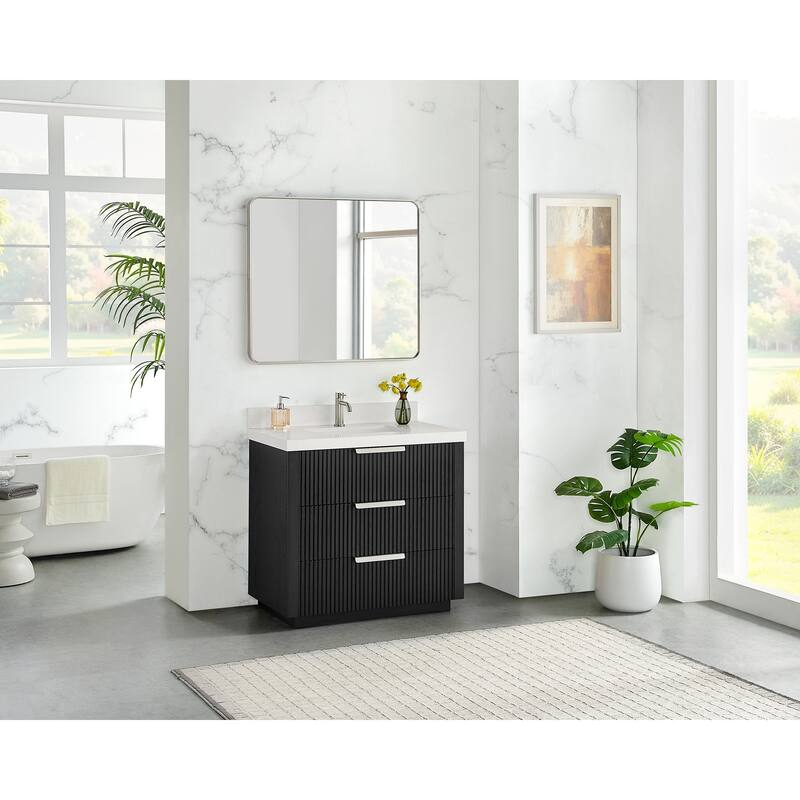 Santarem Single Vanity with Pure White Quartz Stone Top without Mirror