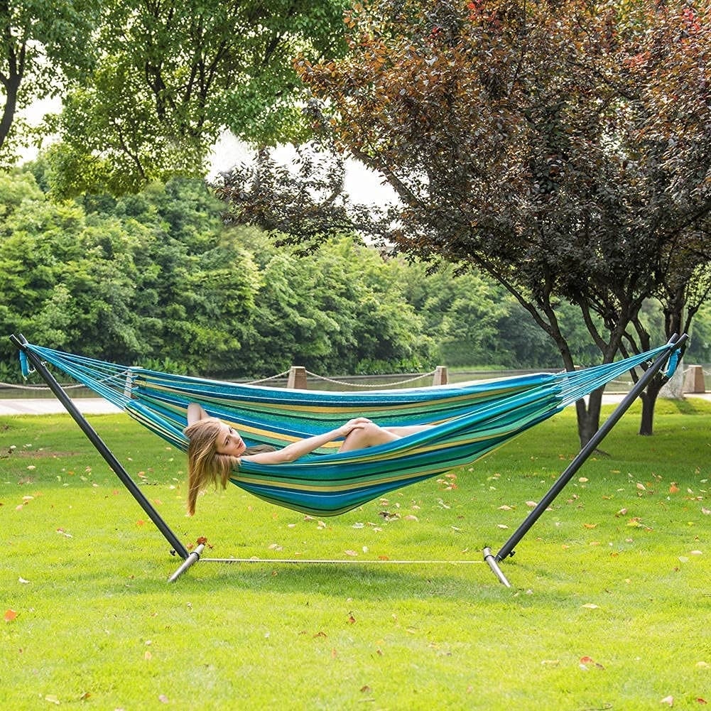 Vivere double hammock with space saving steel stand sale