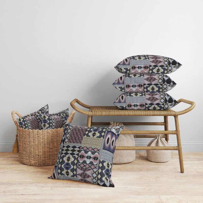 Patched Perfection Faux Suede Reversible Throw Pillow Pink and Blue