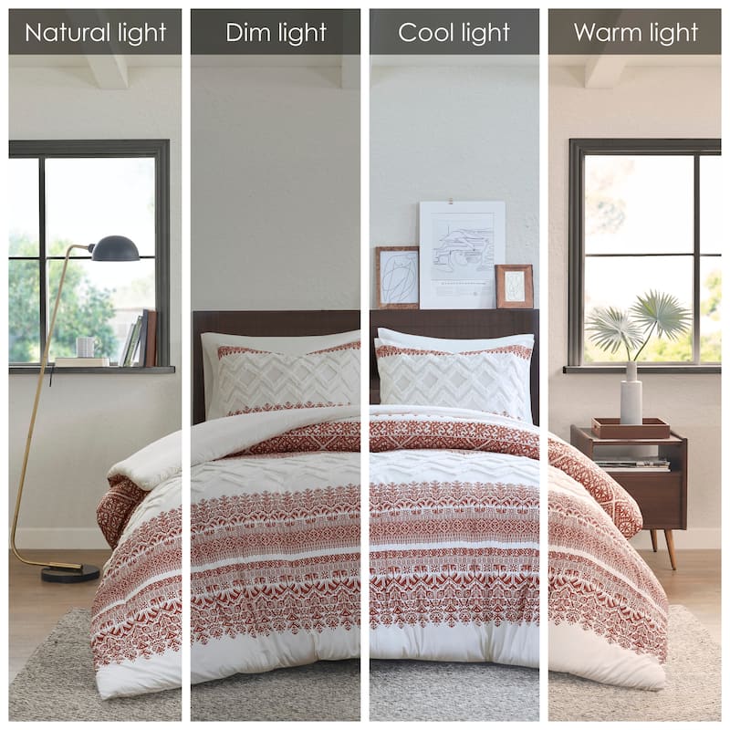 INK+IVY Mila 3 Piece Cotton Duvet Cover Set with Chenille Tufting