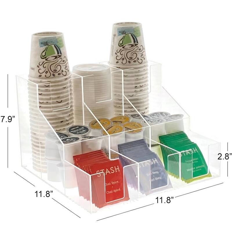 OnDisplay Acrylic Break Room Coffee Station Organizer for Cups/Lids/Sugar/Coffee Pods/Tea and more
