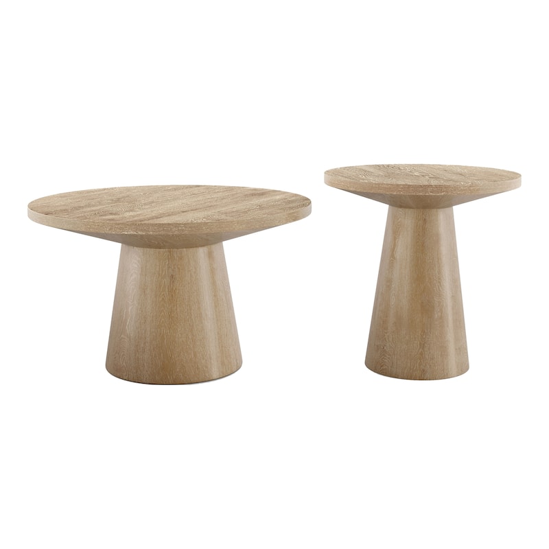 Furniture of America Vitten Modern 2-Piece Solid Wood Round Accent Table Set