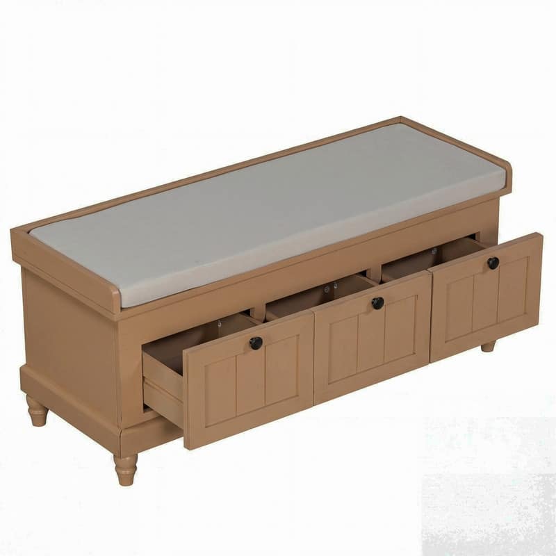 Classic Storage Bench with Cushioned Seat and Drawers