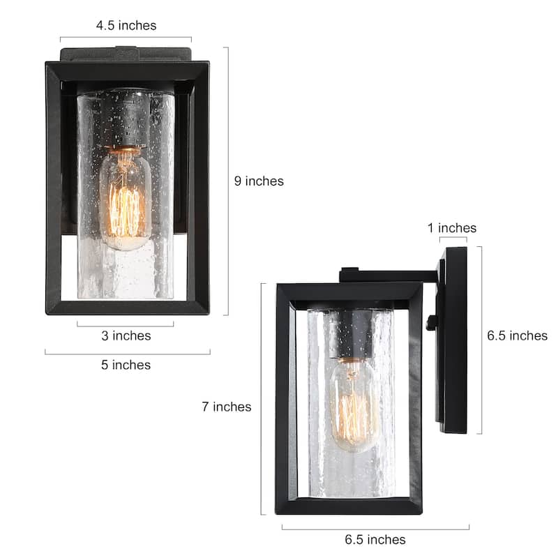 Modern Black Outdoor Lantern Cubic Wall Sconce, 1-Light Modern Wall Lantern Sconce - L 5"x W 6.5"x H 9"