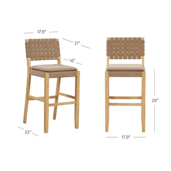 dimension image slide 2 of 7, Nathan James Cohen Faux Leather Counter or Bar Height Stool, Solid Wood Frame with Footrest and Woven Leather Back
