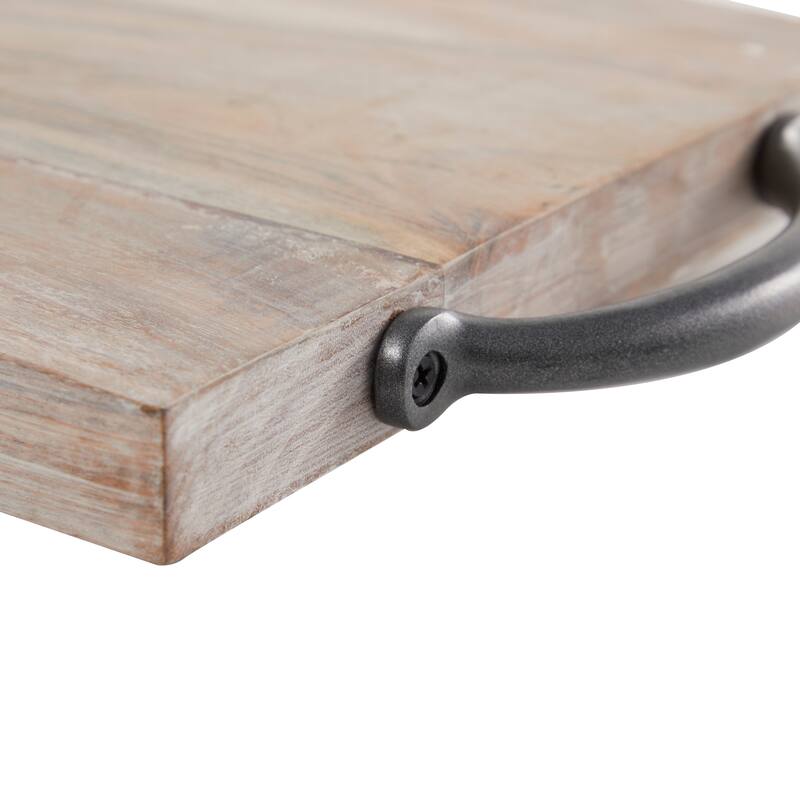 Minimalist Mango Wood Tray with Black Metal Handles - Cream or Brown