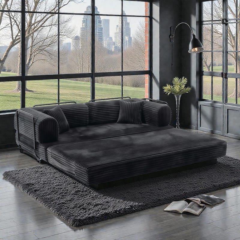 Compression Sofa Bed Convertible Floor Futon Couch, 2 Seat Boneless Modular Loveseat with Corduroy Fabric