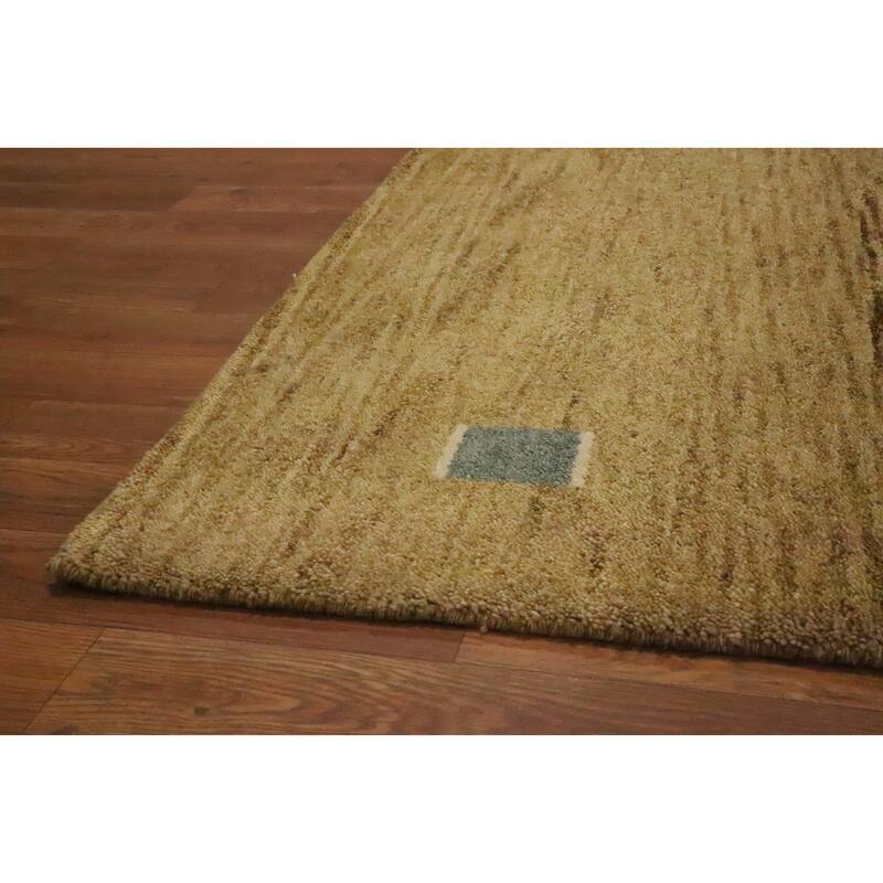 Hand Knotted Oriental 100% Wool Carpet Modern Geometric Green Gabbeh Area Rug - 8' 1'' X 5' 1''