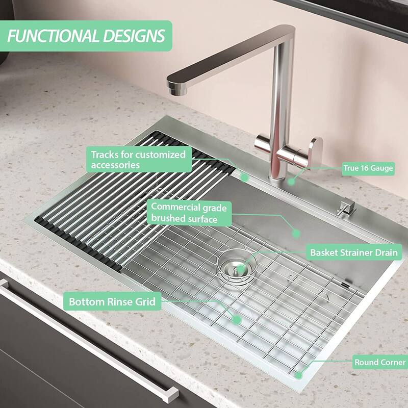 Drop-In Kitchen Sink Single Bowl with Intergrated Ledge and Accessories