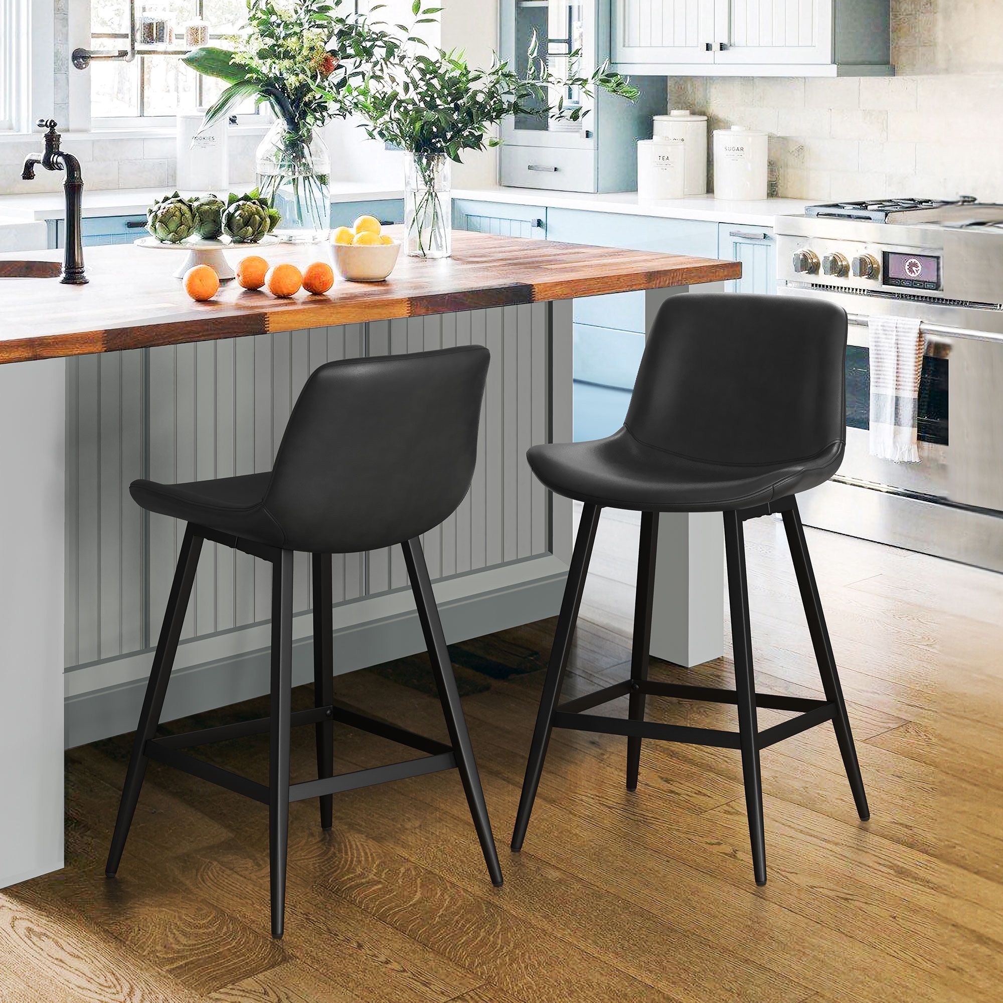 Modern Industrial Counter Stools Faux Leather Upholstered Counter Height Bar tools with Back