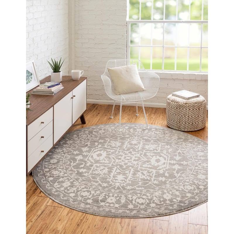Contemporary Franbu Collection Area Rug - Light Gray - 6' Round