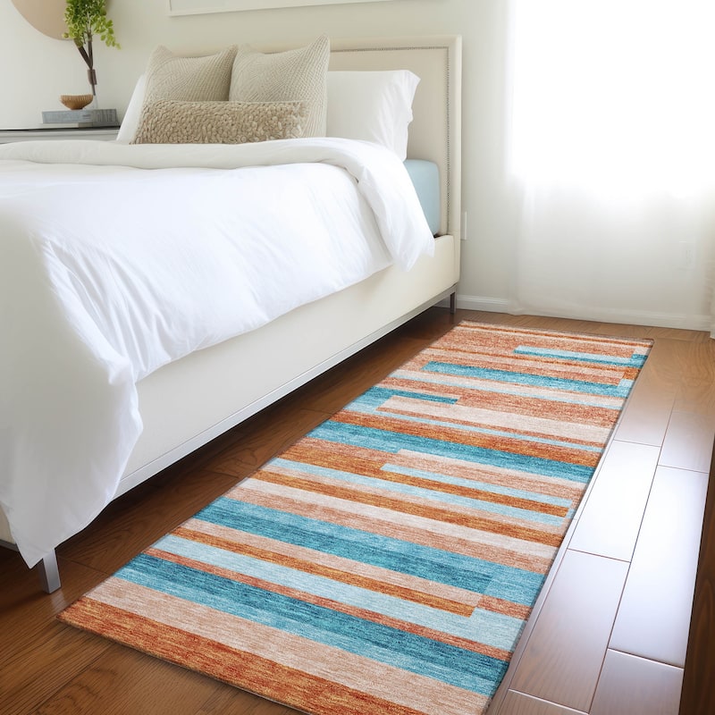 Premium Washable Super Soft Mosaic Stripe Mayfield Rug - Orange - 2'3" x 7'6"