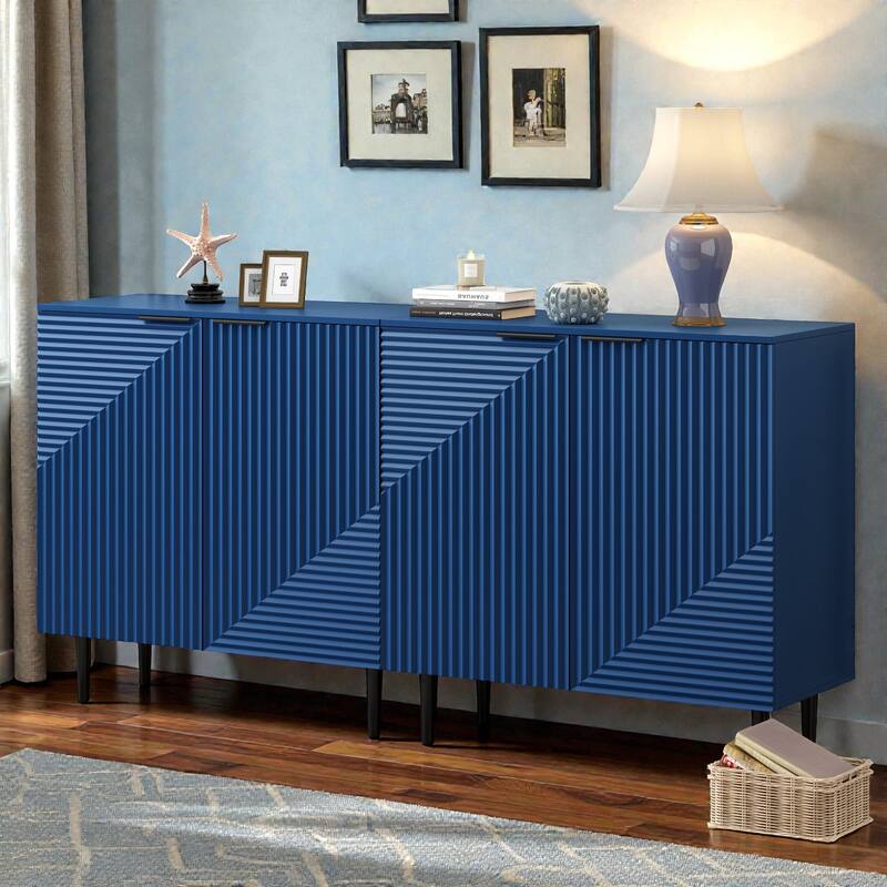 Set of 2 Modern Side Cabinets with Adjustable Shelves, Geometric Door Storage Cabinets for TV Stand