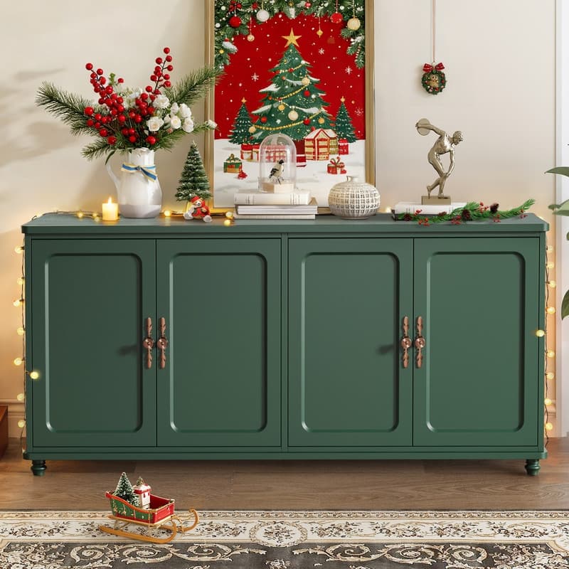 Mid Century Modern 60" Sideboard Cabinet with Adjustable Shelves and 4 Doors - Green