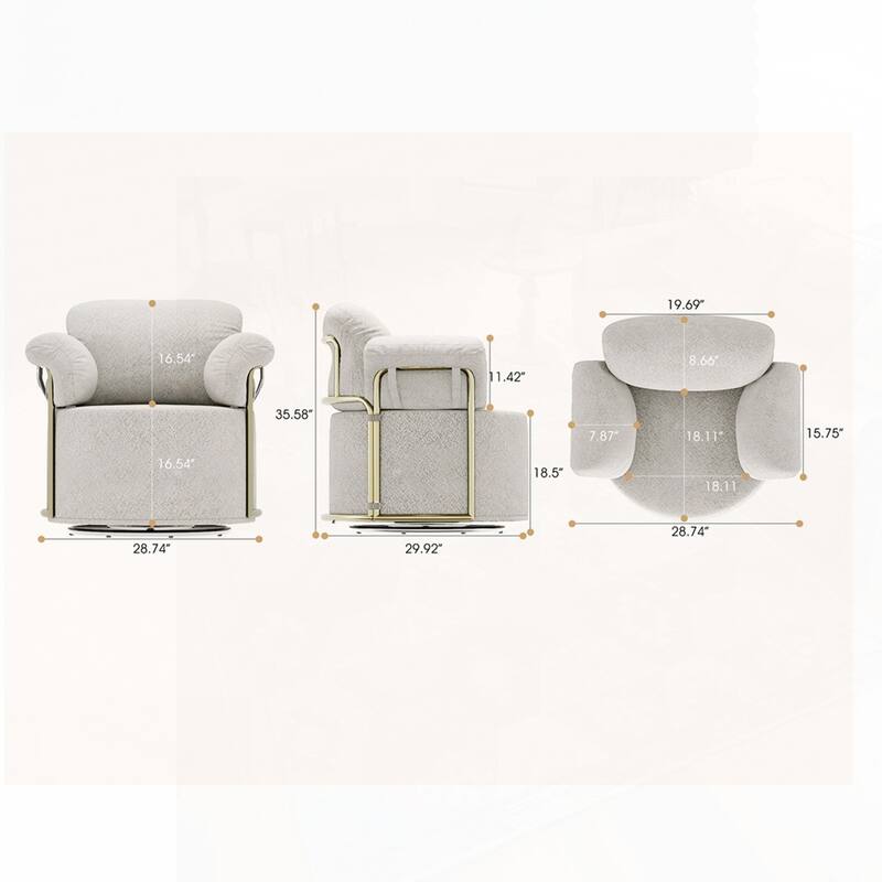 360 Degree Barrel Swivel Fluffy Fabric Lounge Wide Upholstered Reading Chair with Gold Metal Legs