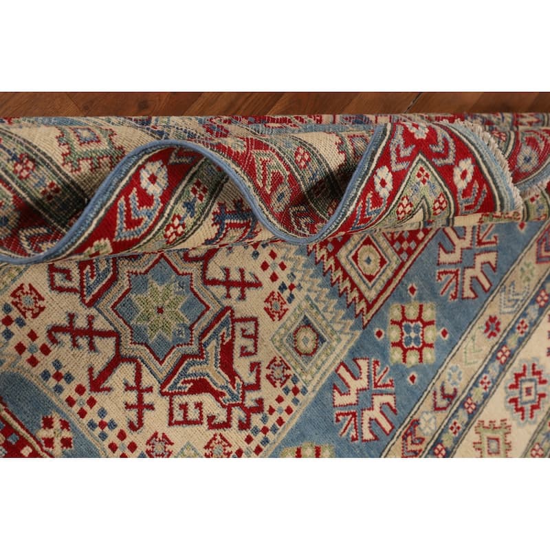 Blue Kazak Oriental Area Rug Handmade Floral Wool Carpet - 4'11" x 6'10"