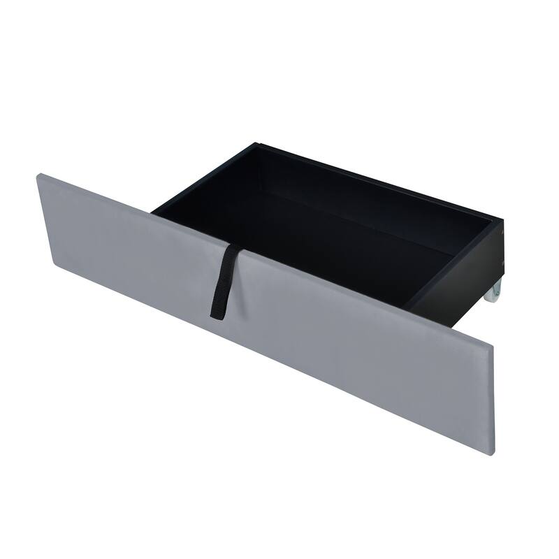 Gray Queen Velvet Upholstered Platform Bed with Drawers & Trundle