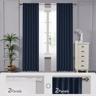 Deconovo Mix & Match Blackout and White Sheer 4 Piece Curtain Panel Set