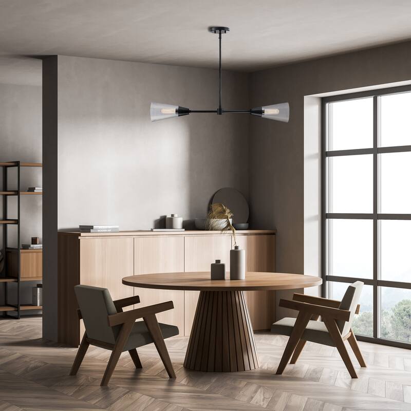 Norro 36 in. 2-Light Matte Black Modern Island Pendant Light